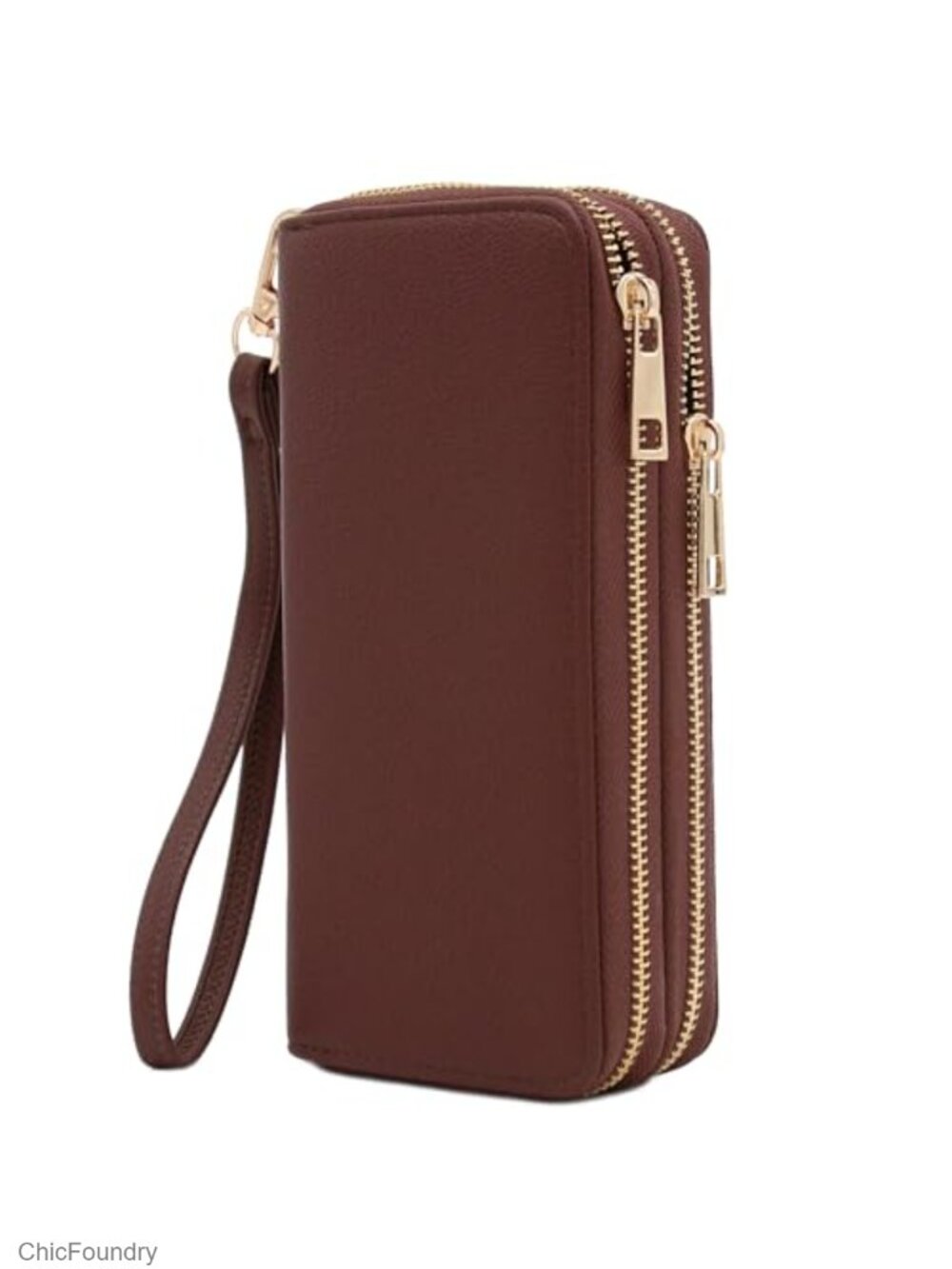 Double Zip Around PU Leather Wristlet Cell Phone Wallet